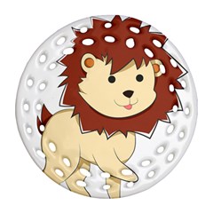 Happy Cartoon Baby Lion Ornament (round Filigree) by Catifornia