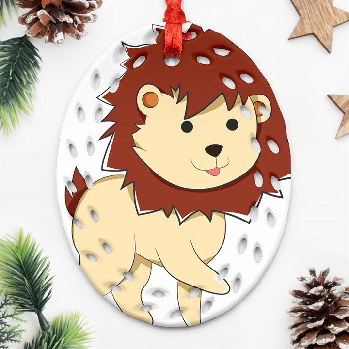 Happy Cartoon Baby Lion Oval Filigree Ornament (Two Sides)