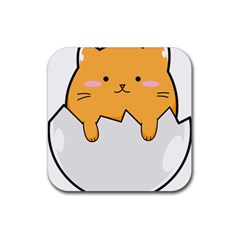 Yellow Cat Egg Rubber Coaster (square)  by Catifornia