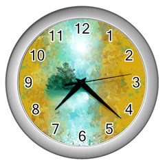 Turquoise River Wall Clocks (silver)  by digitaldivadesigns