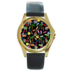 Beach Pattern Round Gold Metal Watch by Valentinaart