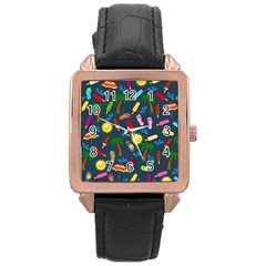 Beach Pattern Rose Gold Leather Watch  by Valentinaart