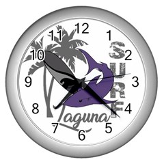 Surf - Laguna Wall Clocks (silver)  by Valentinaart