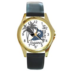 Surf - Laguna Round Gold Metal Watch by Valentinaart