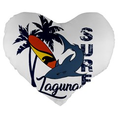 Surf - Laguna Large 19  Premium Flano Heart Shape Cushions