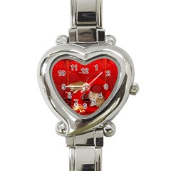 Cute, Playing Kitten With Hearts Heart Italian Charm Watch by FantasyWorld7