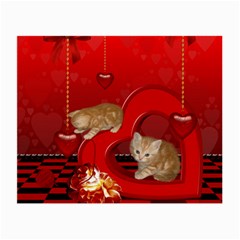 Cute, Playing Kitten With Hearts Small Glasses Cloth by FantasyWorld7