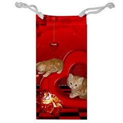 Cute, Playing Kitten With Hearts Jewelry Bag by FantasyWorld7