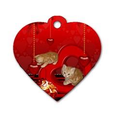 Cute, Playing Kitten With Hearts Dog Tag Heart (two Sides) by FantasyWorld7