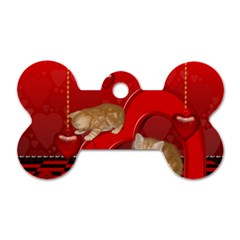 Cute, Playing Kitten With Hearts Dog Tag Bone (one Side) by FantasyWorld7