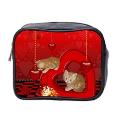 Cute, Playing Kitten With Hearts Mini Toiletries Bag 2-side by FantasyWorld7