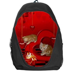 Cute, Playing Kitten With Hearts Backpack Bag by FantasyWorld7