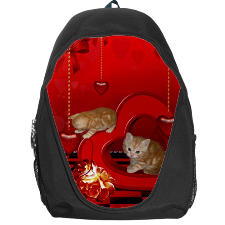 Cute, Playing Kitten With Hearts Backpack Bag