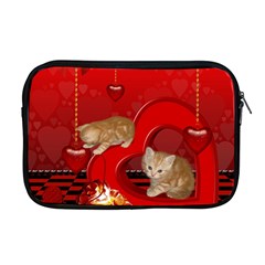 Cute, Playing Kitten With Hearts Apple Macbook Pro 17  Zipper Case by FantasyWorld7