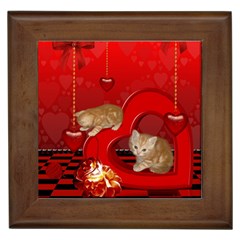 Cute, Playing Kitten With Hearts Framed Tiles by FantasyWorld7