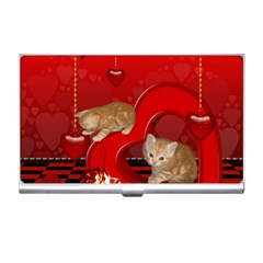 Cute, Playing Kitten With Hearts Business Card Holders