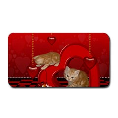 Cute, Playing Kitten With Hearts Medium Bar Mats by FantasyWorld7