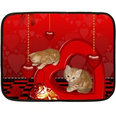 Cute, Playing Kitten With Hearts Double Sided Fleece Blanket (mini)  by FantasyWorld7