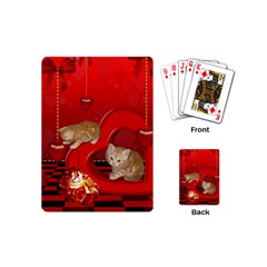 Cute, Playing Kitten With Hearts Playing Cards (mini)  by FantasyWorld7