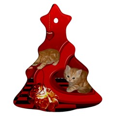 Cute, Playing Kitten With Hearts Ornament (christmas Tree)  by FantasyWorld7