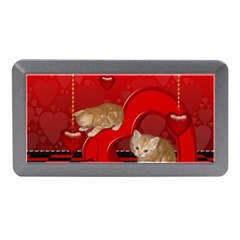 Cute, Playing Kitten With Hearts Memory Card Reader (mini) by FantasyWorld7