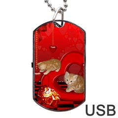 Cute, Playing Kitten With Hearts Dog Tag Usb Flash (one Side) by FantasyWorld7