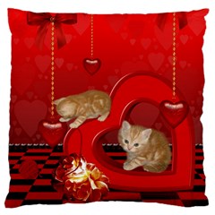 Cute, Playing Kitten With Hearts Large Cushion Case (one Side) by FantasyWorld7