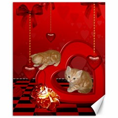 Cute, Playing Kitten With Hearts Canvas 11  X 14   by FantasyWorld7