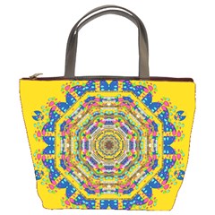 Happy Fantasy Earth Mandala Bucket Bags by pepitasart