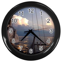 Sailing Into The Storm Wall Clocks (black) by oddzodd