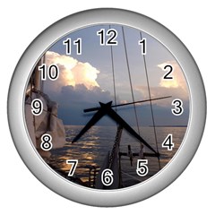 Sailing Into The Storm Wall Clocks (silver)  by oddzodd