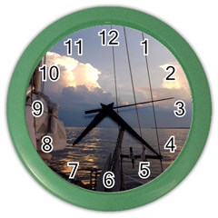 Sailing Into The Storm Color Wall Clocks by oddzodd