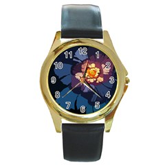 Flower Round Gold Metal Watch by oddzodd