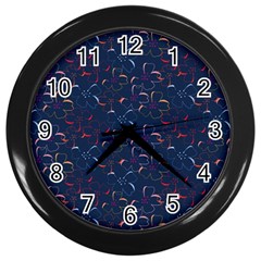 colorful floral patterns Wall Clocks (Black)