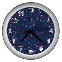 colorful floral patterns Wall Clocks (Silver) 