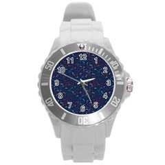 colorful floral patterns Round Plastic Sport Watch (L)