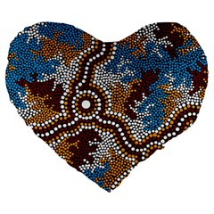 Aboriginal Art – Wetland Dreaming Large 19  Premium Heart Shape Cushions