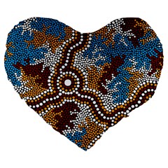 Aboriginal Art – Wetland Dreaming Large 19  Premium Flano Heart Shape Cushions