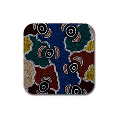 Aboriginal Art - Riverside Dreaming Rubber Square Coaster (4 Pack)  by hogartharts