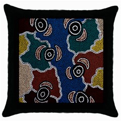 Aboriginal Art - Riverside Dreaming Throw Pillow Case (black)