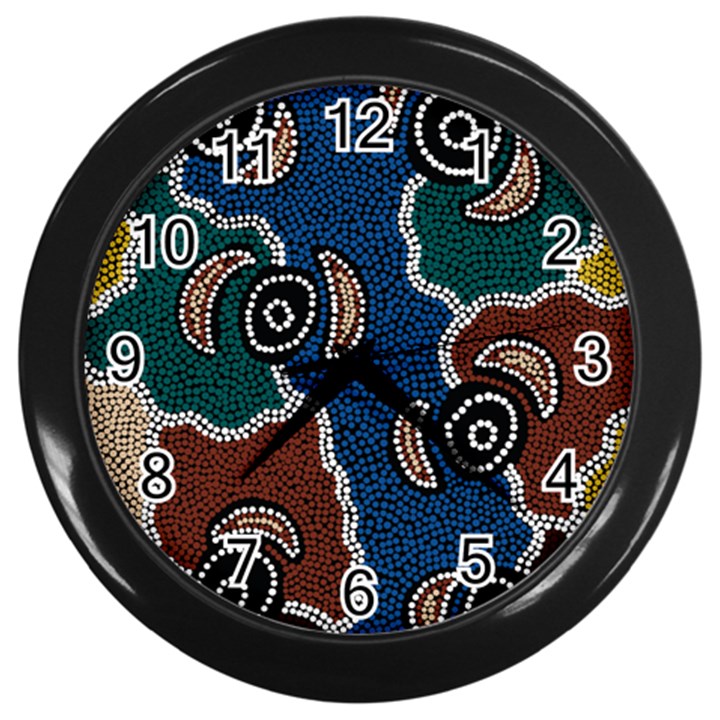 Aboriginal Art - Riverside Dreaming Wall Clocks (Black)