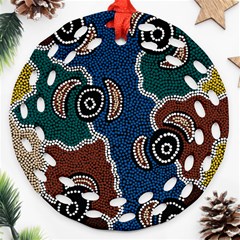 Aboriginal Art - Riverside Dreaming Round Filigree Ornament (two Sides)