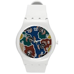 Aboriginal Art - Riverside Dreaming Round Plastic Sport Watch (m) by hogartharts