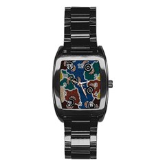 Aboriginal Art - Riverside Dreaming Stainless Steel Barrel Watch