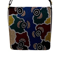 Aboriginal Art - Riverside Dreaming Flap Messenger Bag (l)  by hogartharts