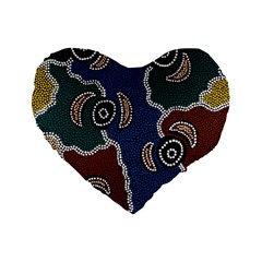 Aboriginal Art - Riverside Dreaming Standard 16  Premium Flano Heart Shape Cushions