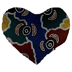 Aboriginal Art - Riverside Dreaming Large 19  Premium Flano Heart Shape Cushions