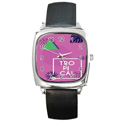 Behance Feelings Beauty Polka Dots Leaf Triangle Tropical Pink Square Metal Watch