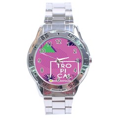 Behance Feelings Beauty Polka Dots Leaf Triangle Tropical Pink Stainless Steel Analogue Watch by Mariart