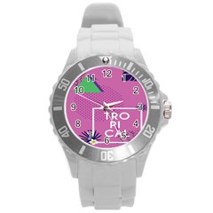 Behance Feelings Beauty Polka Dots Leaf Triangle Tropical Pink Round Plastic Sport Watch (l)